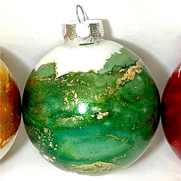 ORIGINAL Alcohol Ink Jewel Tone Glass Christmas Ornament Set of 4, Colorful Tree - Picture 4 of 6